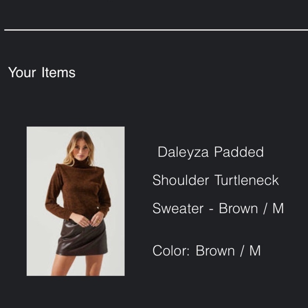 Astr Brown Daleyza Padded Shoulder Turtleneck Sweater
